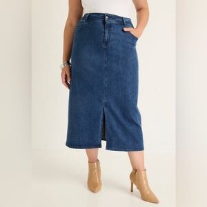 Woman Within Denim Midi Skirt with Slit - Size 20W Petite